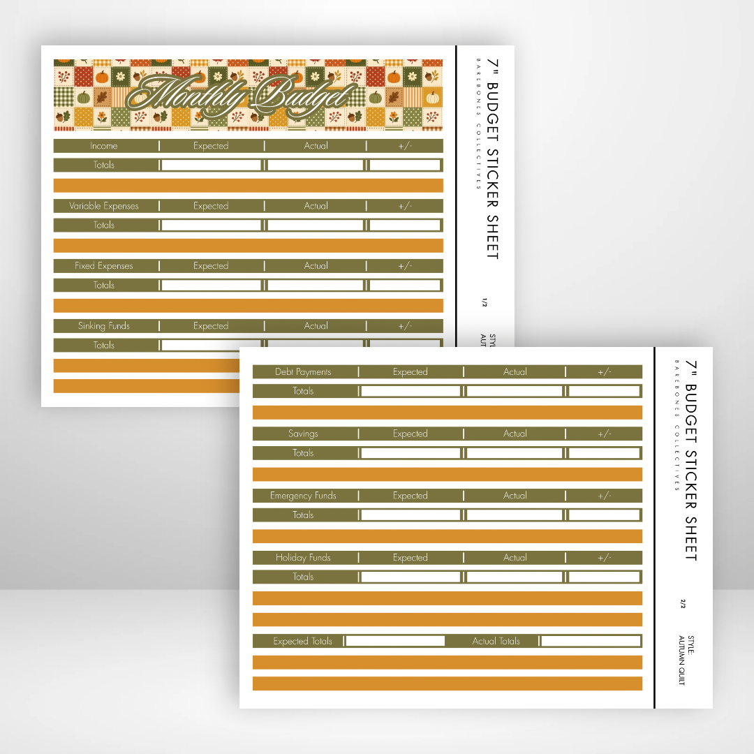 Monthly Budget Sticker Sheets For Notebooks - Autumn Quilt