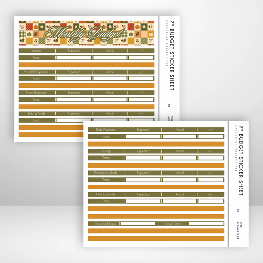 Monthly Budget Sticker Sheets For Notebooks - Autumn Quilt