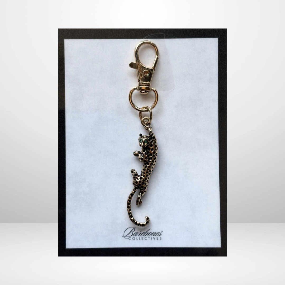 Green Eyed Leopard Gold Dangle Charm