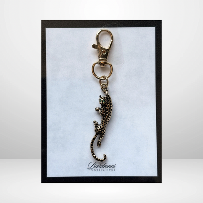 Green Eyed Leopard Gold Dangle Charm
