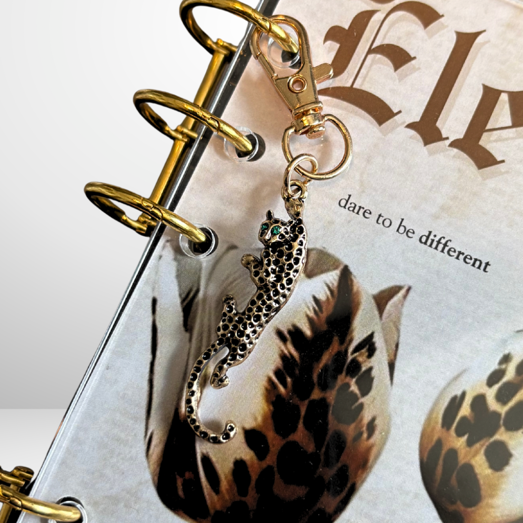 Green Eyed Leopard Gold Dangle Charm