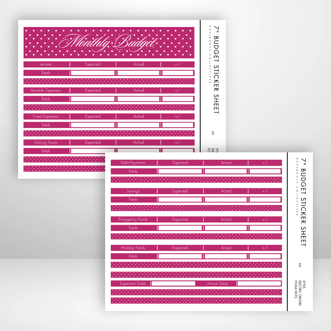 Monthly Budget Sticker Sheets For Notebooks - Polka Dots